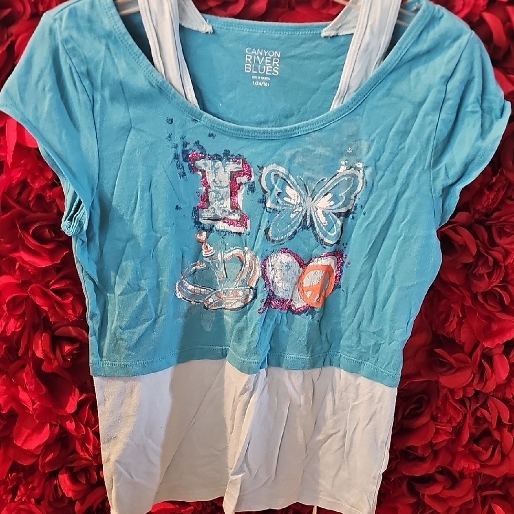 Canyon River Blues Kids Blue Graphic Top - Picture 1 of 7